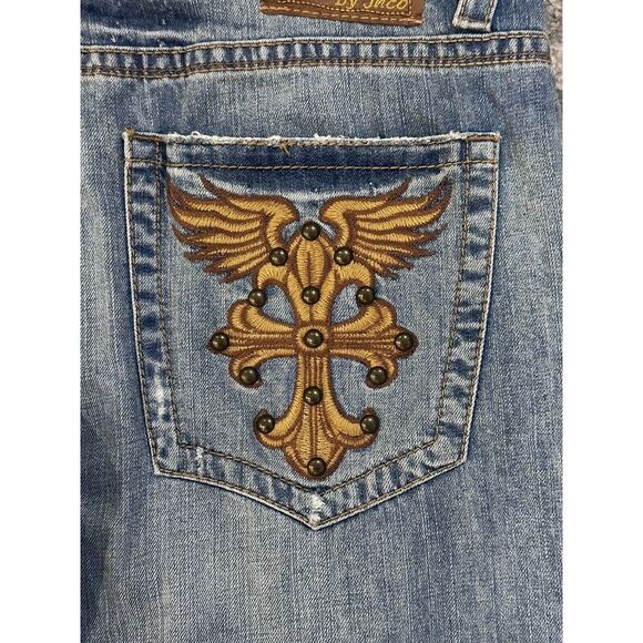 Vtg JNCO Mens Skater Y2K Rave Straight Leg Jeans Embroidered Cross Studded 38x32 - Picture 7 of 10